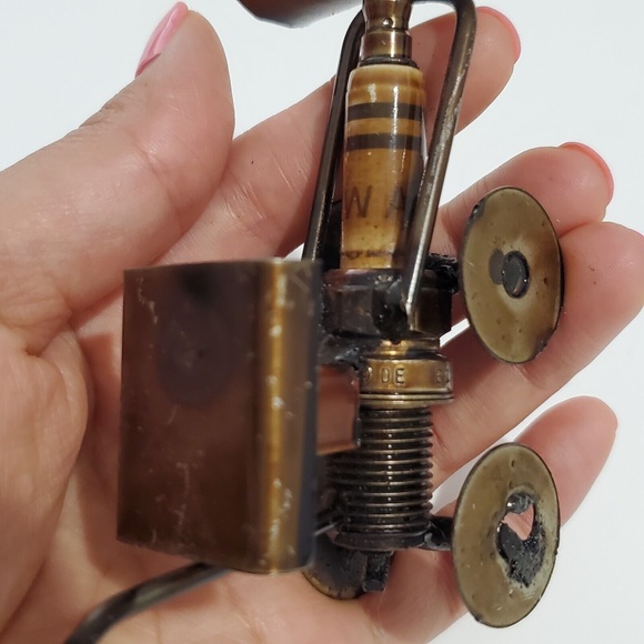 Spark Plug Hand Crafted Metal Sculpture Tractor Figurine Home Office Decor - Picture 6 of 8